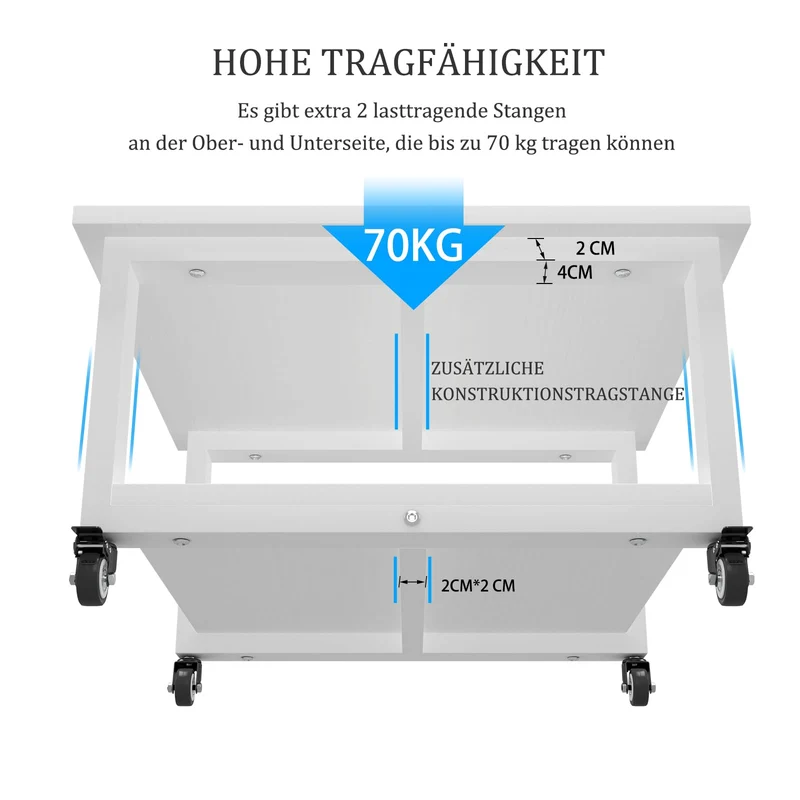 PUNCIA 2-Ebenen Druckertisch mit Rollen 50 x 50 x 30 cm Druckerständer