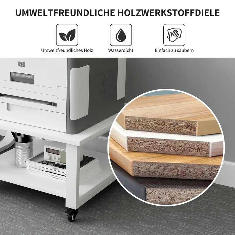 PUNCIA 2-Ebenen Druckertisch mit Rollen 50 x 50 x 30 cm Druckerständer
