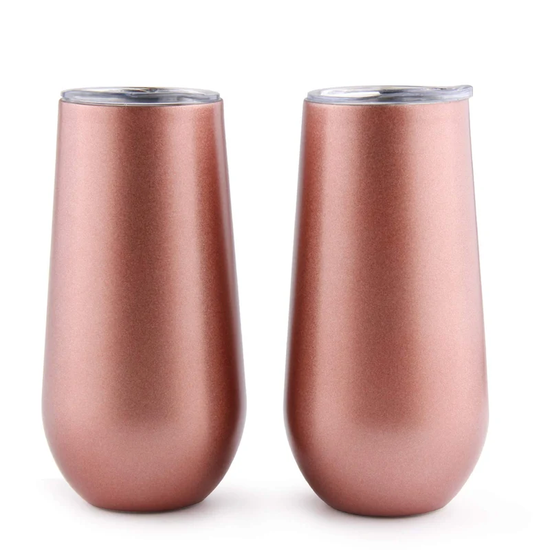 Sivaphe Sektkelche Champagnerglas 2er Set Edelstahl Doppelwandig Thermol Weingläser mit Deckel für Weihnachten (Rosengold.)