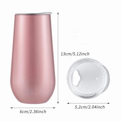 Sivaphe Sektkelche Champagnerglas 2er Set Edelstahl Doppelwandig Thermol Weingläser mit Deckel für Weihnachten (Rosengold.)