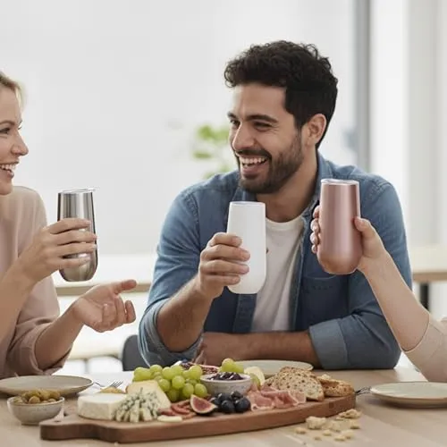 Sivaphe Sektkelche Champagnerglas 2er Set Edelstahl Doppelwandig Thermol Weingläser mit Deckel für Weihnachten (Rosengold.)
