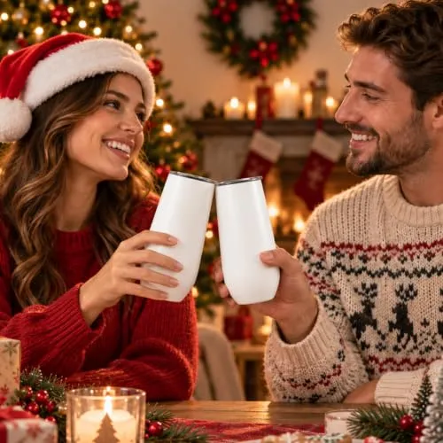 Sivaphe Sektkelche Champagnerglas 2er Set Edelstahl Doppelwandig Thermol Weingläser mit Deckel für Weihnachten (Rosengold.)