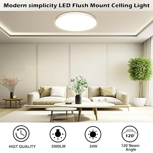 Deckenlampe LED Deckenleuchte Ø28cm 24W, 4000K, 2000LM, Lampe Decke IP44