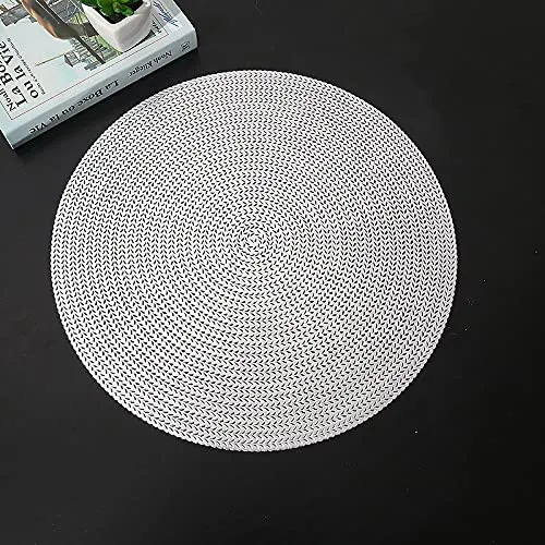 4er Pack PVC Tischsets - Hohl, Hitzebeständig, Rutschfest, Rund, Wheatear Dekorativ für die Wohnküche (Silber)