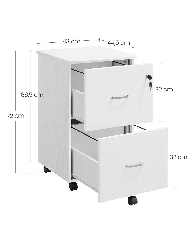 VASAGLE Rollcontainer, Aktenschrank, 2 Schubladen, abschließbar