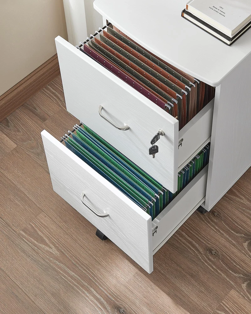 VASAGLE Rollcontainer, Aktenschrank, 2 Schubladen, abschließbar