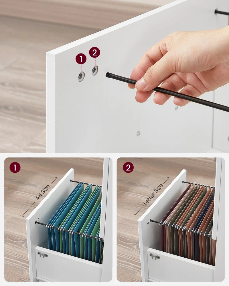VASAGLE Rollcontainer, Aktenschrank, 2 Schubladen, abschließbar