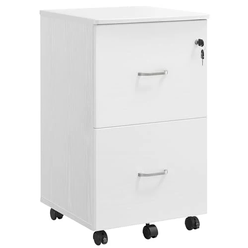 VASAGLE Rollcontainer, Aktenschrank, 2 Schubladen, abschließbar