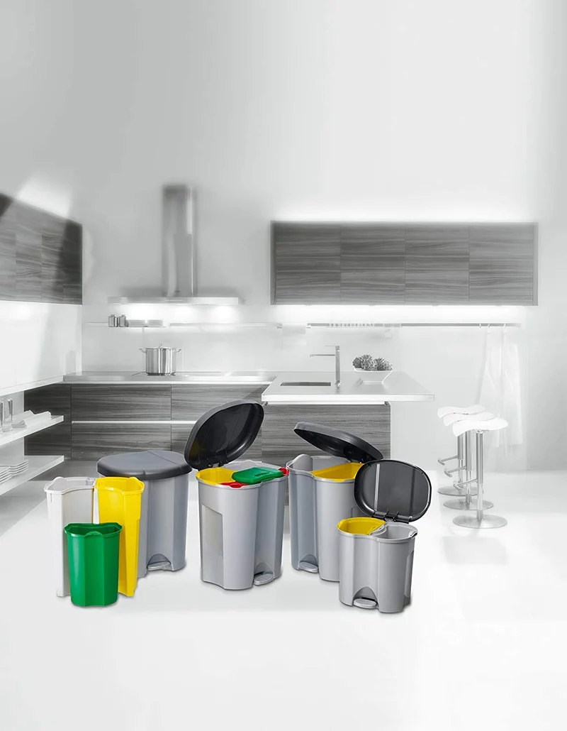 Rotho Duo Mülleimer Küche 2 x 10 L Mülleimer 2 Fächer mit Deckel Silber