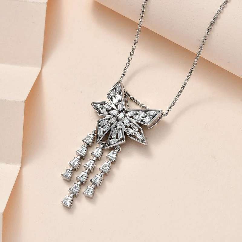 GP Art Deko Kollektion - Moissanit Anhänger mit Kette, 925 Silber platiniert, ca. 4.54 ct