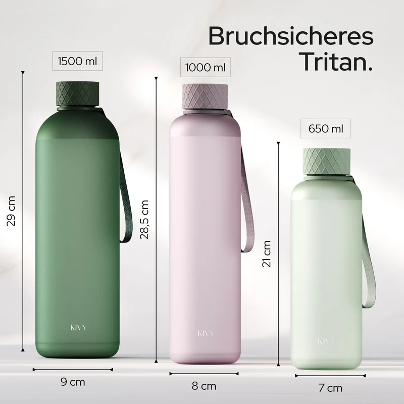 KIVY Trinkflasche 1l aus Tritan - Kohlensäure geeignet & Auslaufsicher