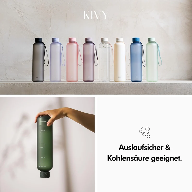 KIVY Trinkflasche 1l aus Tritan - Kohlensäure geeignet & Auslaufsicher