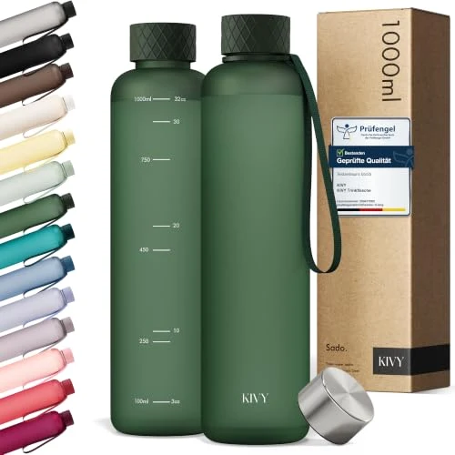 KIVY Trinkflasche 1l aus Tritan - Kohlensäure geeignet & Auslaufsicher