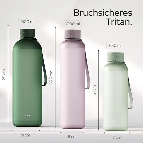 KIVY Trinkflasche 1l aus Tritan - Kohlensäure geeignet & Auslaufsicher