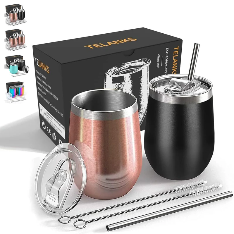 2 Stück Edelstahl Weinbecher to go 350 ml, Camping Weingläser