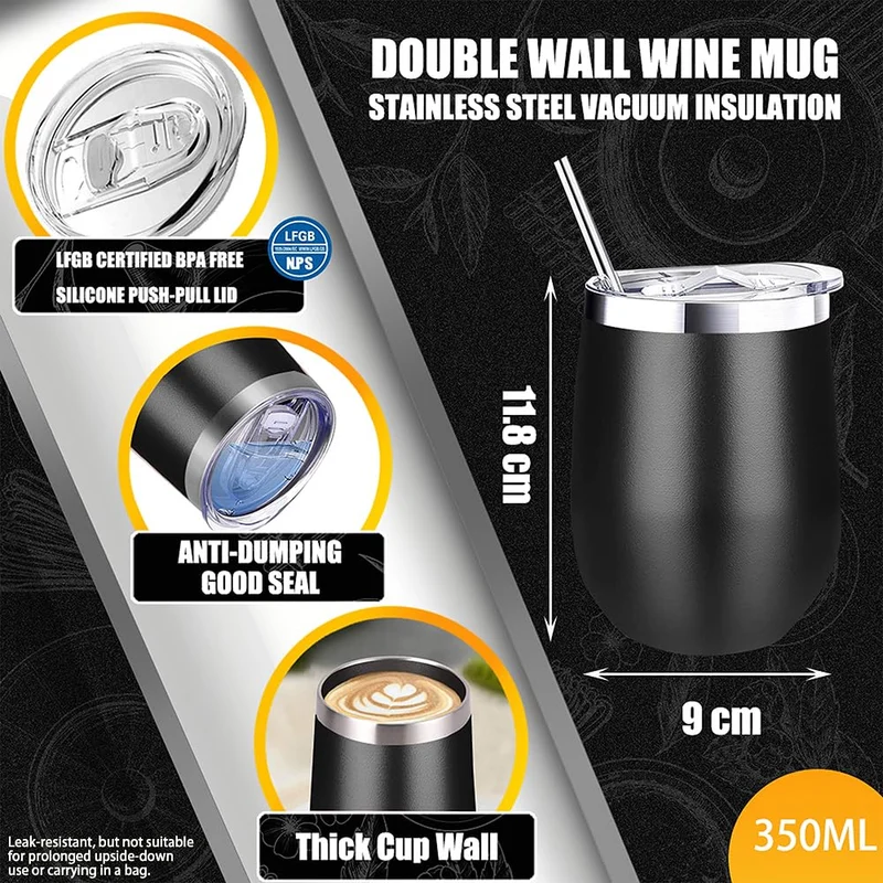 2 Stück Edelstahl Weinbecher to go 350 ml, Camping Weingläser