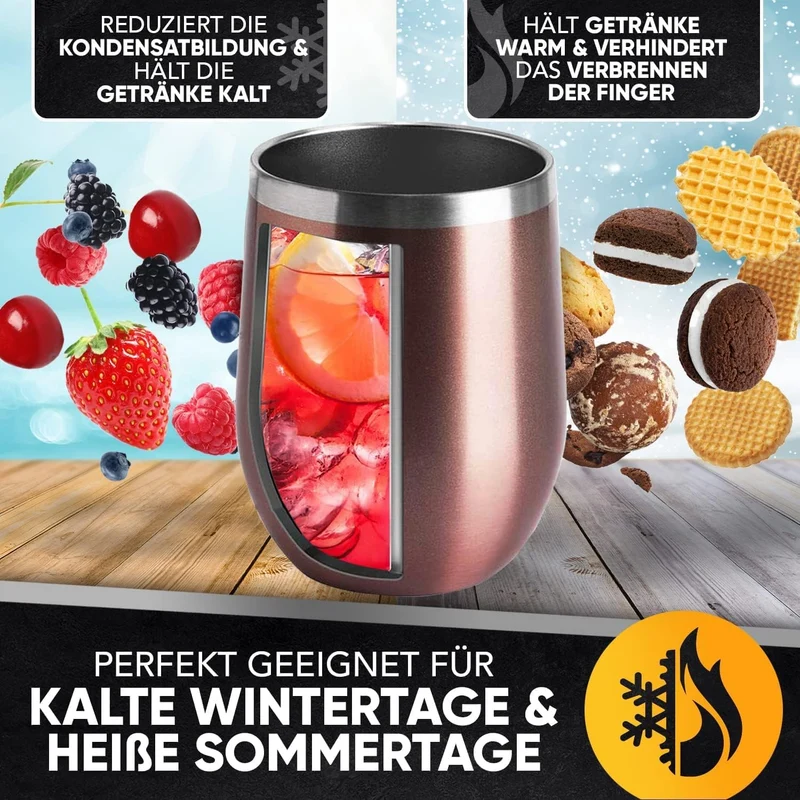 2 Stück Edelstahl Weinbecher to go 350 ml, Camping Weingläser