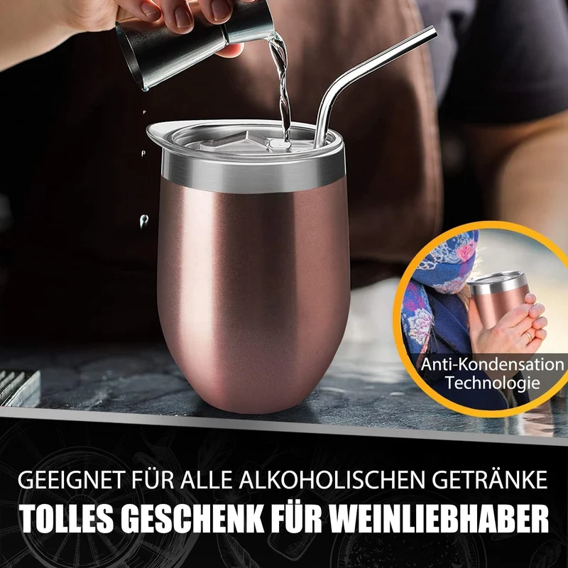 2 Stück Edelstahl Weinbecher to go 350 ml, Camping Weingläser