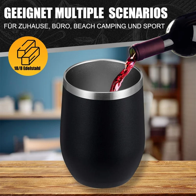 2 Stück Edelstahl Weinbecher to go 350 ml, Camping Weingläser