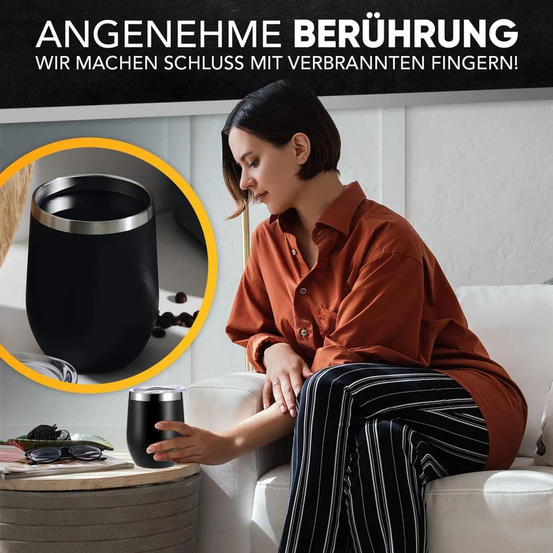 2 Stück Edelstahl Weinbecher to go 350 ml, Camping Weingläser