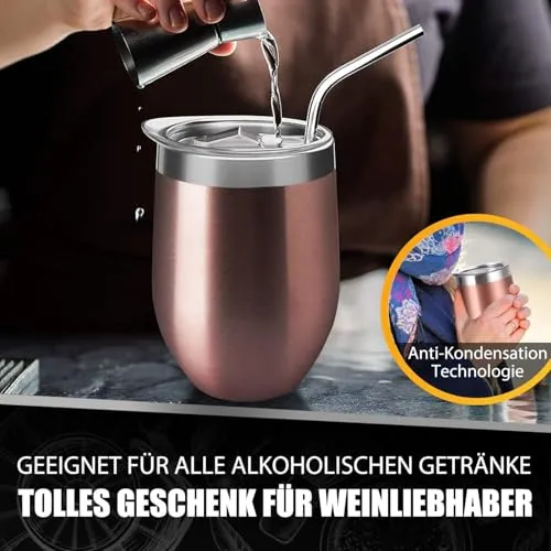 2 Stück Edelstahl Weinbecher to go 350 ml, Camping Weingläser