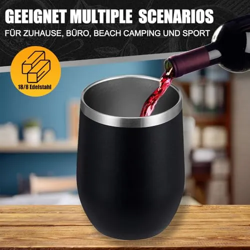 2 Stück Edelstahl Weinbecher to go 350 ml, Camping Weingläser