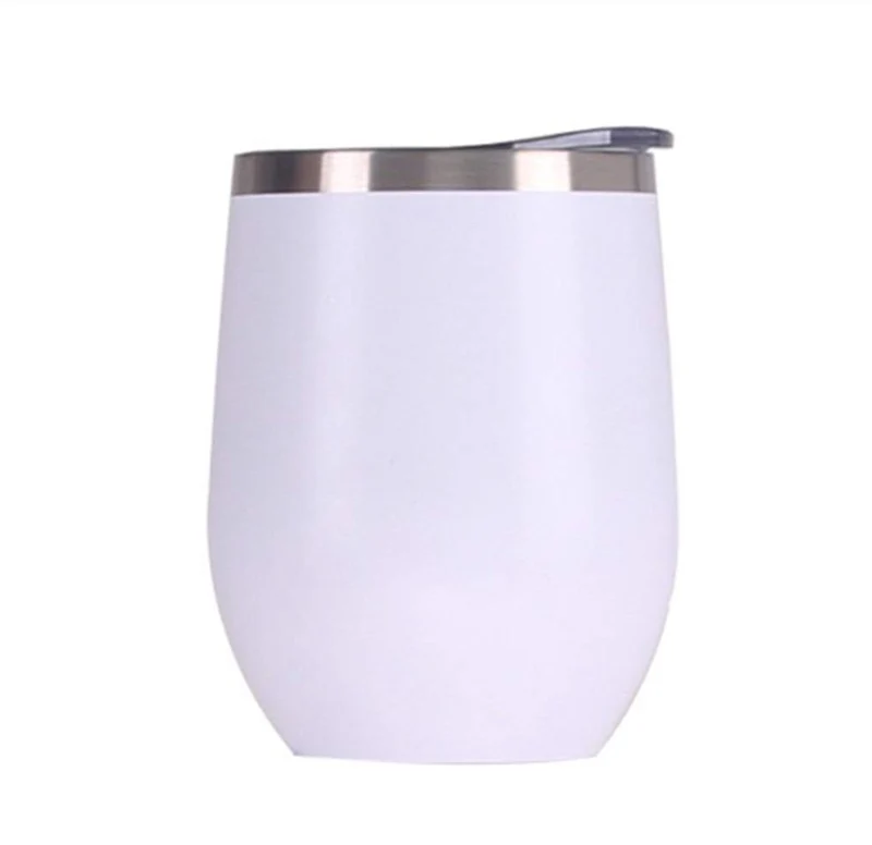 Edelstahl Stemless Weingläser, doppelwandiger vakuumisolierter Becher, mit Deckel, ideal für Wein, Kaffee, Getränke, Champagner, Cocktails Weiß