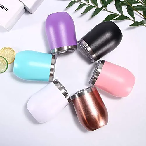 Edelstahl Stemless Weingläser, doppelwandiger vakuumisolierter Becher, mit Deckel, ideal für Wein, Kaffee, Getränke, Champagner, Cocktails Weiß