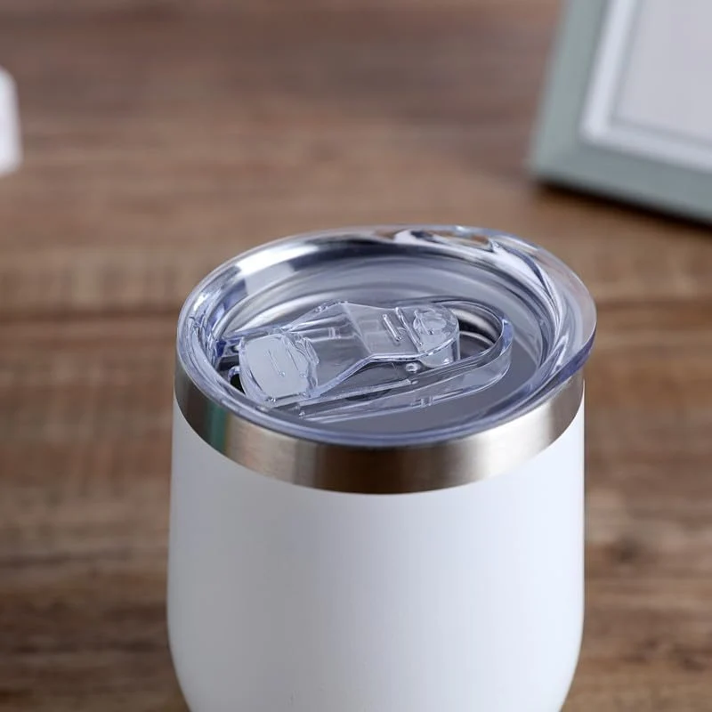 Edelstahl Stemless Weingläser, doppelwandiger vakuumisolierter Becher, mit Deckel, ideal für Wein, Kaffee, Getränke, Champagner, Cocktails Weiß