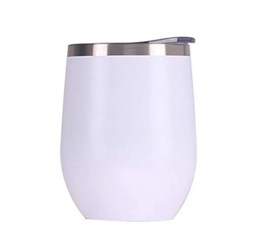 Edelstahl Stemless Weingläser, doppelwandiger vakuumisolierter Becher, mit Deckel, ideal für Wein, Kaffee, Getränke, Champagner, Cocktails Weiß