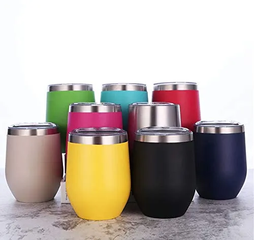 Edelstahl Stemless Weingläser, doppelwandiger vakuumisolierter Becher, mit Deckel, ideal für Wein, Kaffee, Getränke, Champagner, Cocktails Weiß