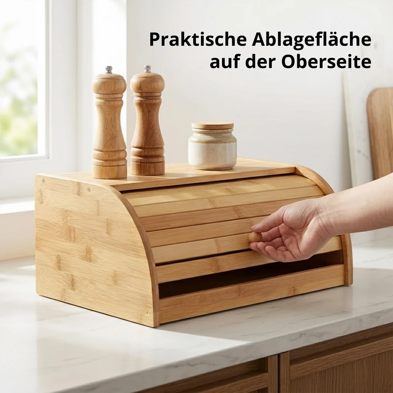 Relaxdays Brotkasten Bambus HBT: 16,5 x 40 x 27,5 cm Rollbrotkasten für aromadichte Brot Aufbewahrung Brotkiste mit Rolldeckel als Brottrommel oder Brotwächter für Brötchen und Gebäck, natur