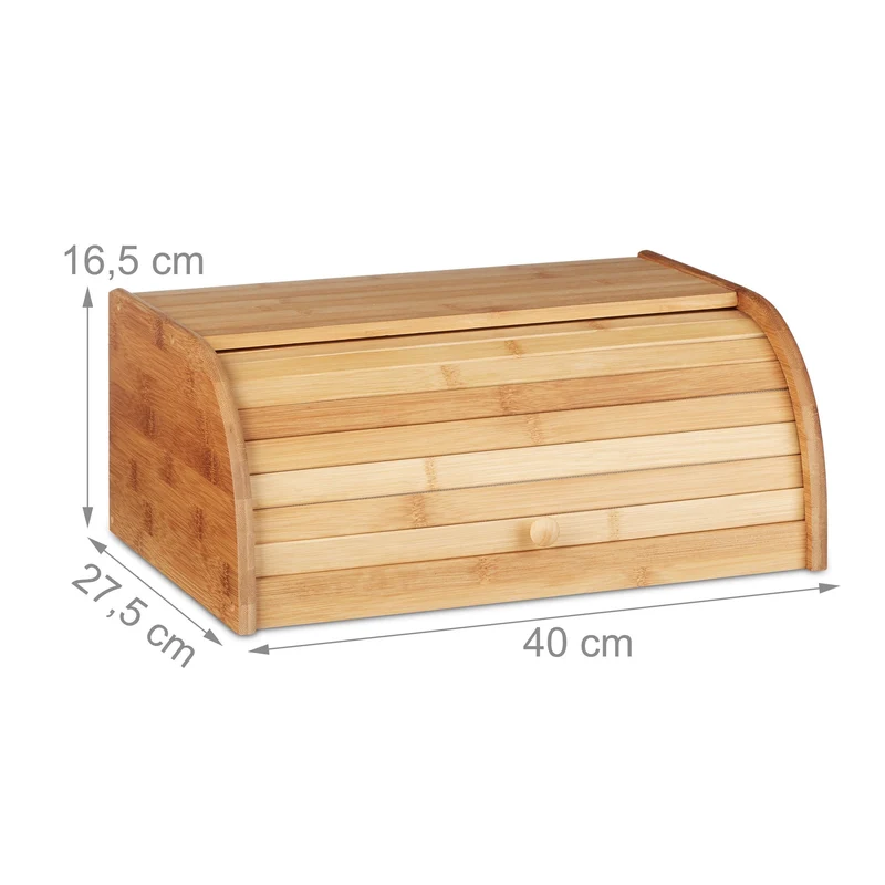 Relaxdays Brotkasten Bambus HBT: 16,5 x 40 x 27,5 cm Rollbrotkasten für aromadichte Brot Aufbewahrung Brotkiste mit Rolldeckel als Brottrommel oder Brotwächter für Brötchen und Gebäck, natur