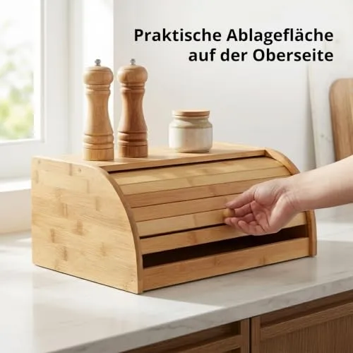 Relaxdays Brotkasten Bambus HBT: 16,5 x 40 x 27,5 cm Rollbrotkasten für aromadichte Brot Aufbewahrung Brotkiste mit Rolldeckel als Brottrommel oder Brotwächter für Brötchen und Gebäck, natur