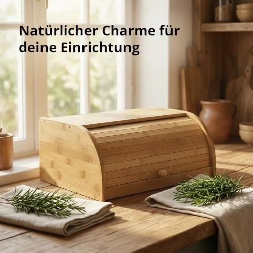 Relaxdays Brotkasten Bambus HBT: 16,5 x 40 x 27,5 cm Rollbrotkasten für aromadichte Brot Aufbewahrung Brotkiste mit Rolldeckel als Brottrommel oder Brotwächter für Brötchen und Gebäck, natur
