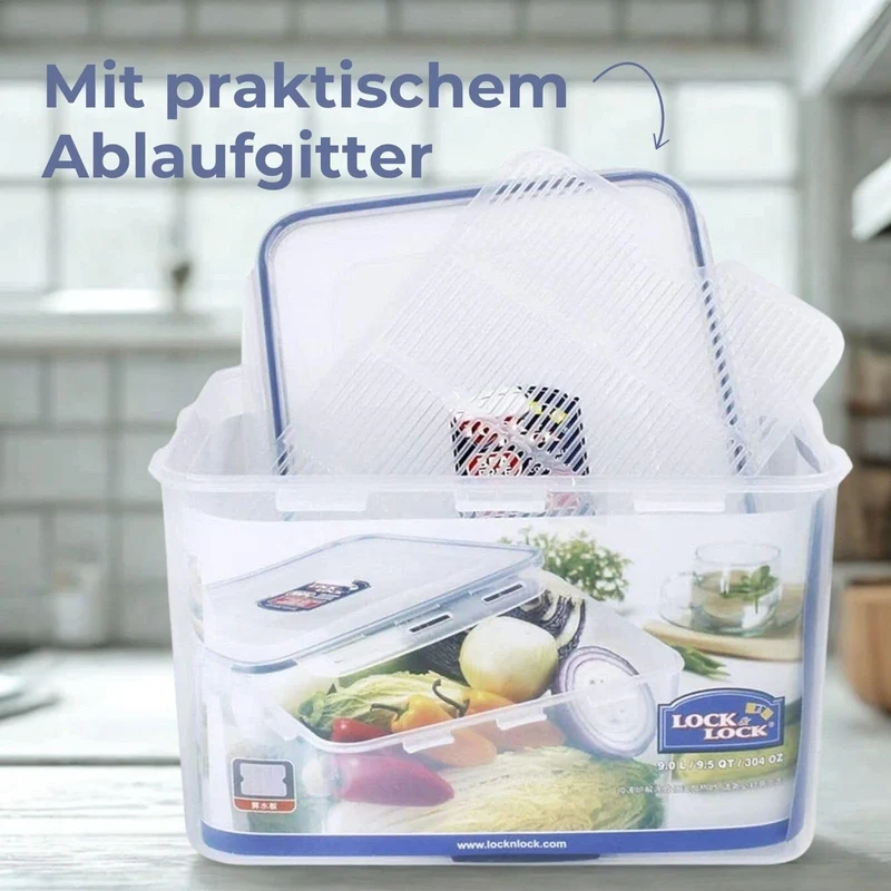 LocknLock PP Classic Vorratsdose mit Ablaufgitter | 2 L | 27,8 x 11,5 x 10,3 cm | 100 % luft- und wasserdicht | Gefrier-& Kühlschrank Organizer | Spülmaschinen-& Mikrowellengeeignet | BPA frei
