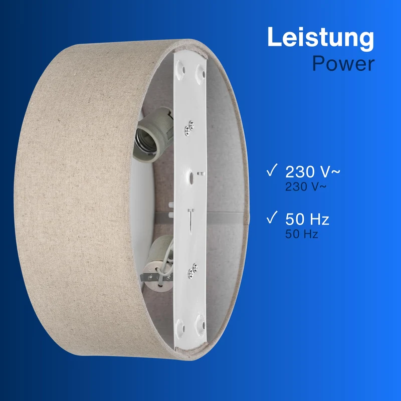 REV LED Deckenleuchte - 30cm, Stoff-Lampenschirm im Vintage Look, taupe