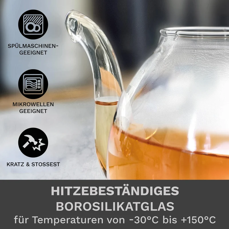 Creano Teekanne aus Glas mit Deckel für 500ml Tee aus Teeblumen, Teerosen und losem Tee sowie Teebeuteln - Dobin-Teekanne hochwertig, hitzebeständig