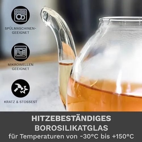 Creano Teekanne aus Glas mit Deckel für 500ml Tee aus Teeblumen, Teerosen und losem Tee sowie Teebeuteln - Dobin-Teekanne hochwertig, hitzebeständig