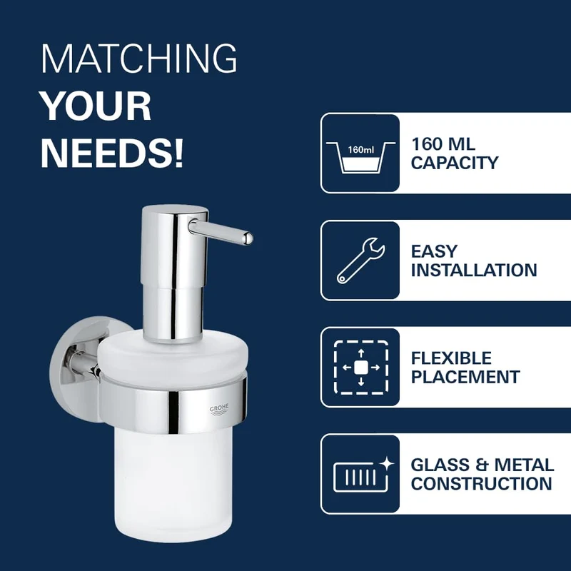 GROHE Essentials, Ersatz Seifenspender für das Bad (ohne Halter, pflegeleicht, langlebig), chrom, 40394001