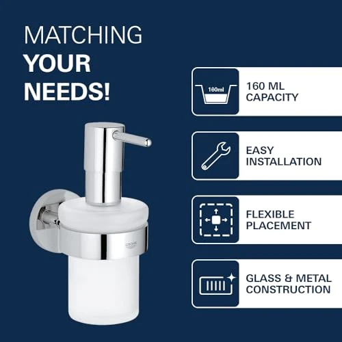 GROHE Essentials, Ersatz Seifenspender für das Bad (ohne Halter, pflegeleicht, langlebig), chrom, 40394001