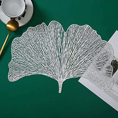 4er Pack Ginkgo Biloba Dekorative Tischsets PVC Tischsets Hohl Tisch Tischsets Hitzebeständig rutschfeste Tischsets Blatt Tischset für die Wohnküche (Silber)