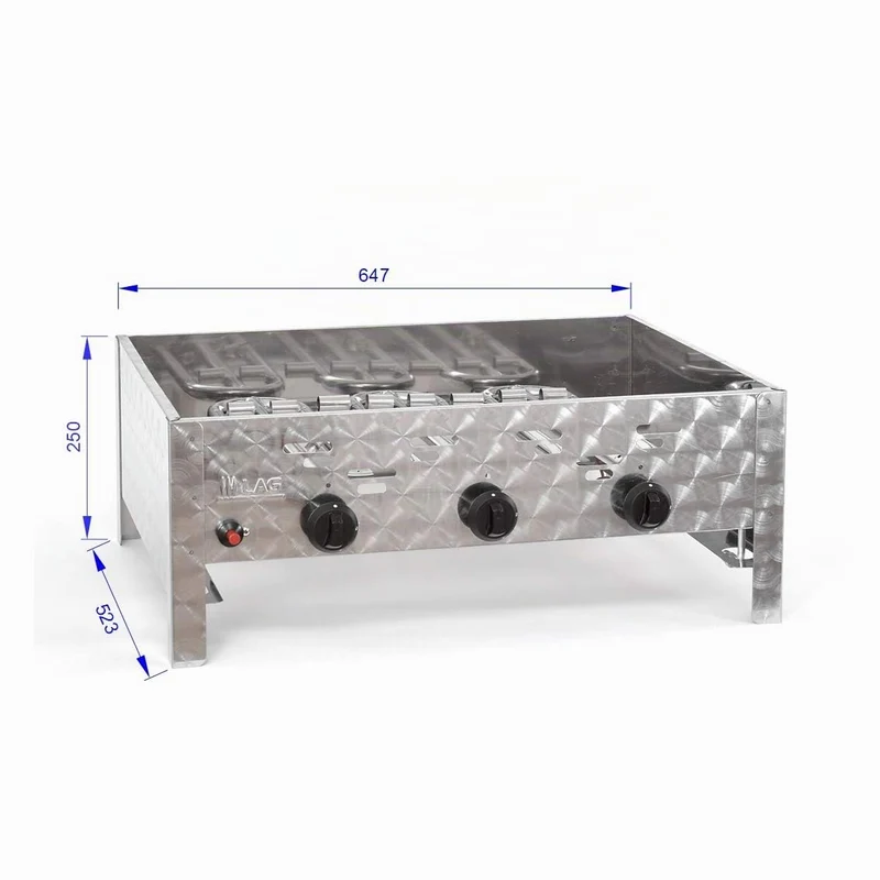 Gasgrill 3-flammiger Edelstahl-Brenner 11kW Standmodell mit Grillrost, Gastrobräter Profigrill Verein