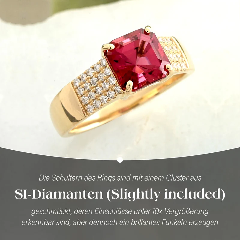 Iliana AAA Rubellit, Weißer Diamant Ring, SI-GH zertifiziert und geprüft, 750 Gold ca. 2.10 ct