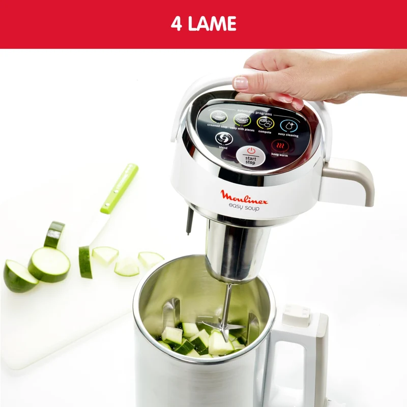 Moulinex Standmixer, 1000 W, Kapazität 1,2 l, 5 automatische Programme, doppelwandig, Suppe, Samt, Kompott, Smoothie, Warmhaltefunktion, Easy Soup Silver LM841110