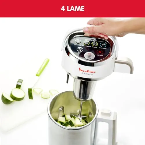Moulinex Standmixer, 1000 W, Kapazität 1,2 l, 5 automatische Programme, doppelwandig, Suppe, Samt, Kompott, Smoothie, Warmhaltefunktion, Easy Soup Silver LM841110