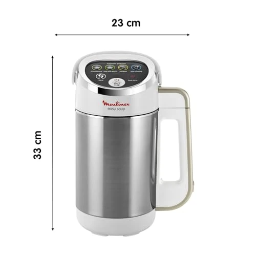 Moulinex Standmixer, 1000 W, Kapazität 1,2 l, 5 automatische Programme, doppelwandig, Suppe, Samt, Kompott, Smoothie, Warmhaltefunktion, Easy Soup Silver LM841110