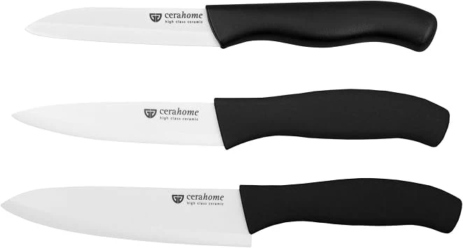 GRÄWE Keramikmesser Set, Scharf, 3er Pack Messerset, Küchenmesser, Gemüsemesser und Kochmesser aus Keramik - Serie Cerahome