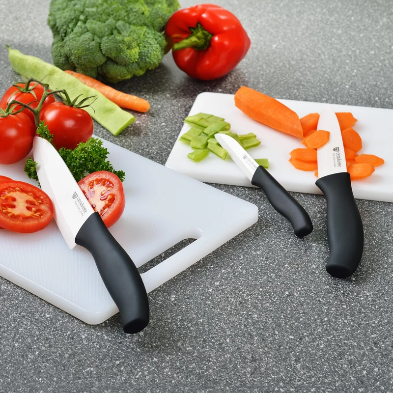 GRÄWE Keramikmesser Set, Scharf, 3er Pack Messerset, Küchenmesser, Gemüsemesser und Kochmesser aus Keramik - Serie Cerahome