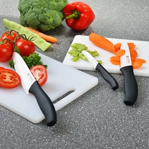 GRÄWE Keramikmesser Set, Scharf, 3er Pack Messerset, Küchenmesser, Gemüsemesser und Kochmesser aus Keramik - Serie Cerahome